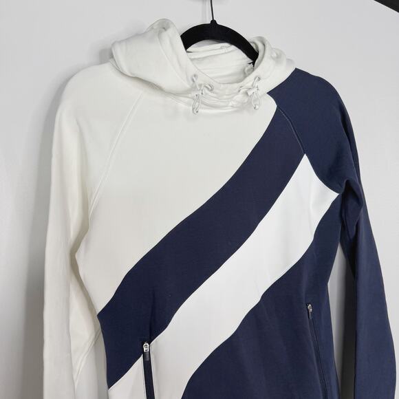 Tory Burch Sport XSmall XS White Navy Blue Reflective Stripe Hoodie Sweatshirt - Picture 3 of 12